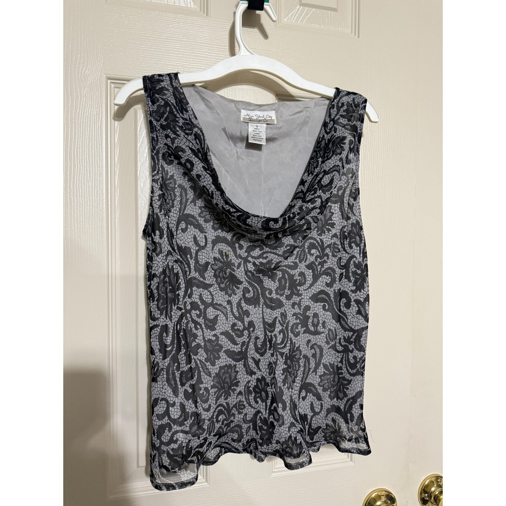 New York City Design Co Womens‎ 100% Silk Cowl Neck Blouse Black Grey Y2K